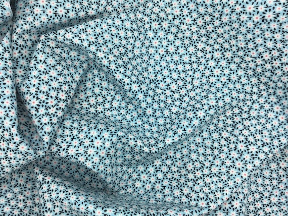 Depression FeedSack fabric 30s Reproduction Forest walk Felicity by Helena Nilsson  100% cotton white Flowers on Blue. Sold by the yard.
