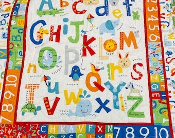 Alphabet Baby crib quilt toddler soft cozy flannel ABC Alphabet I Spy 100% cotton washable Amish made in USA