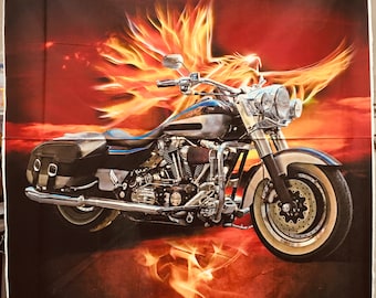 Motorcycle fabric panel Live to Ride, Ride to Live. 36" x 42" 100% cotton make quilt or wallhanging for man cave frame as art