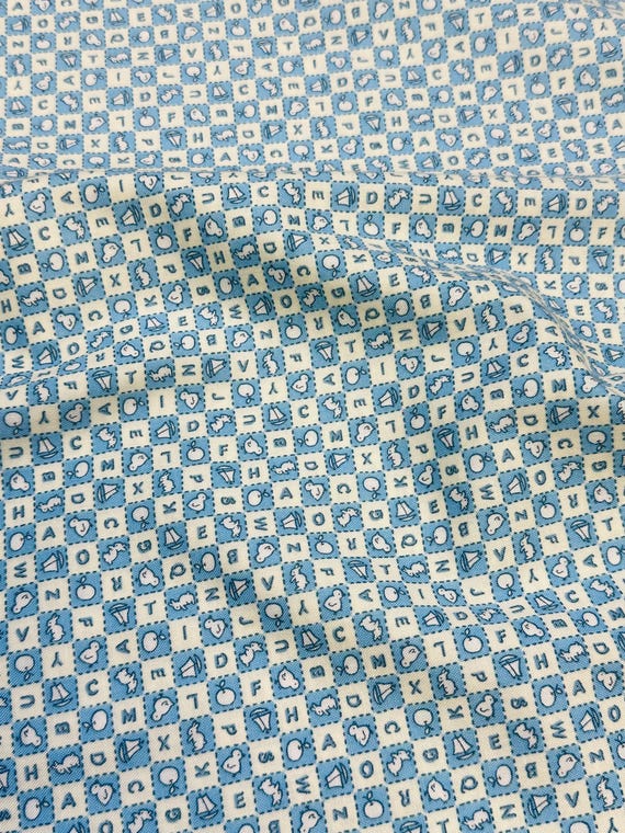 Depression 20s 30s Feedsack print. 100% cotton. RJR Everything but the Kitchen Sink “Alphabet Soup” blue geometric print Sold by the yard