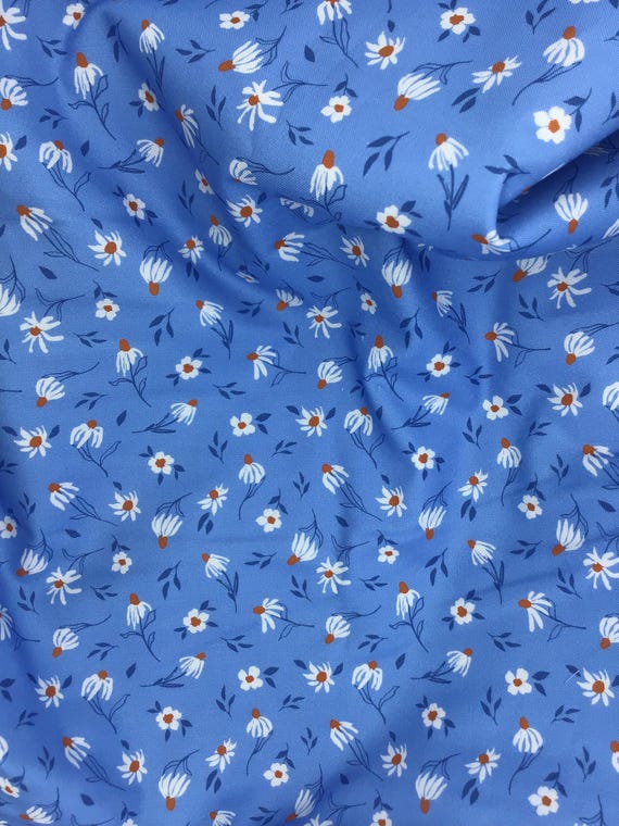 Depression 20s 30s feedsack print 100% cotton. Moda Fabrics by Crystal Manning “Sundance” Blue with white Daisy flowers. Sold by the yard.