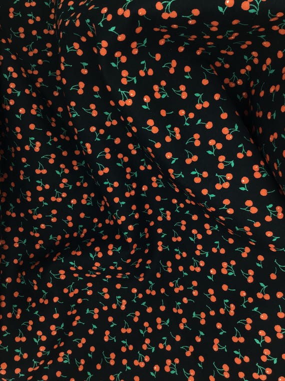 Depression 20s 30s feedsack print 100% cotton. Black fabric with cherries. Sold by the yard.