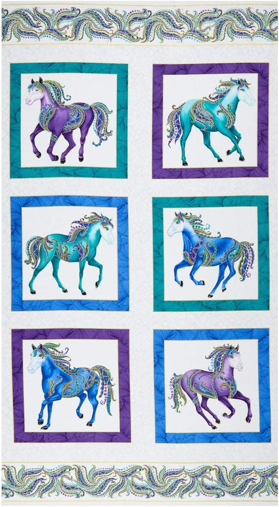 Benartex Horsin Around by Ann Laur. Style # 6850M  24” fabric panels 6 different each about 10”. 100% cotton out of print