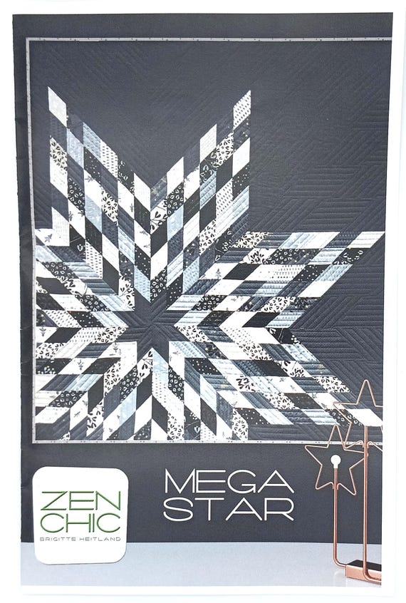 Mega Star modern quilt pattern  by Brigitte Heitland for Zen Chic, modern Lone Star Use Jelly roll for quick piecing 49 x 49 quilt size
