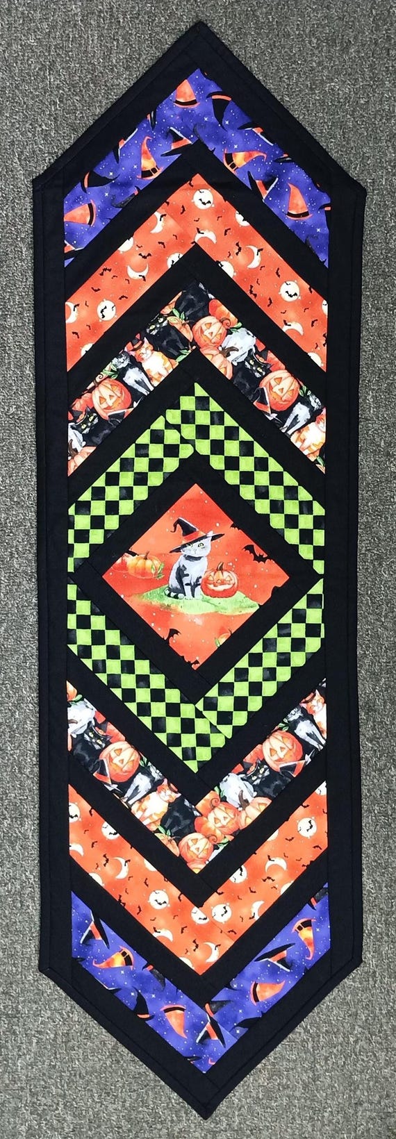 Halloween table runner Spooky Tales chevron complete kit with batting backing binding and fabric for top, size 14x45 QAYG method
