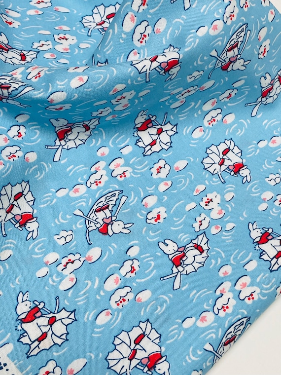 Depression 20s 30s feedsack print 100% cotton RJR Studio E.B.T.K.S XV. Light Blue Bunny. Sold by the yard.
