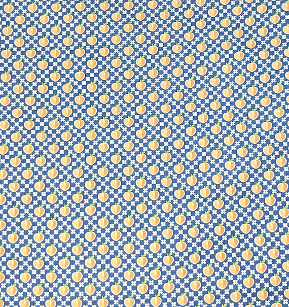 Depression 20s 30s feedsack print 100% cotton. Moda “Peachy Keen" by Corey Yoder of Coriander Quills Peaches on blue Sold by the yard
