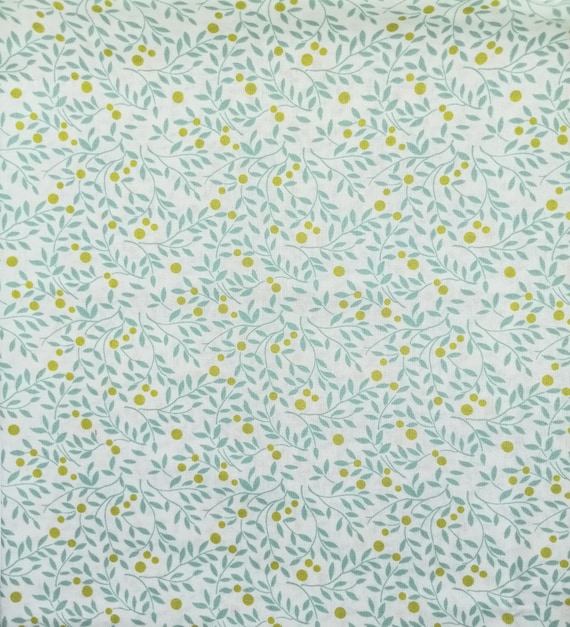 20s 30s Feedsack depression fabric Morning Light by Linzee Kull McCray Moda 23344 aqua green leaves and gold dots on white Sold by the yard