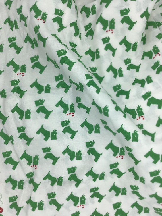 Depression 20s 30s feedsack print 100% cotton Windham Fabrics “Candy Cane Lane” by Whistler Studios. Green Scottie dogs.  Sold by the yard.