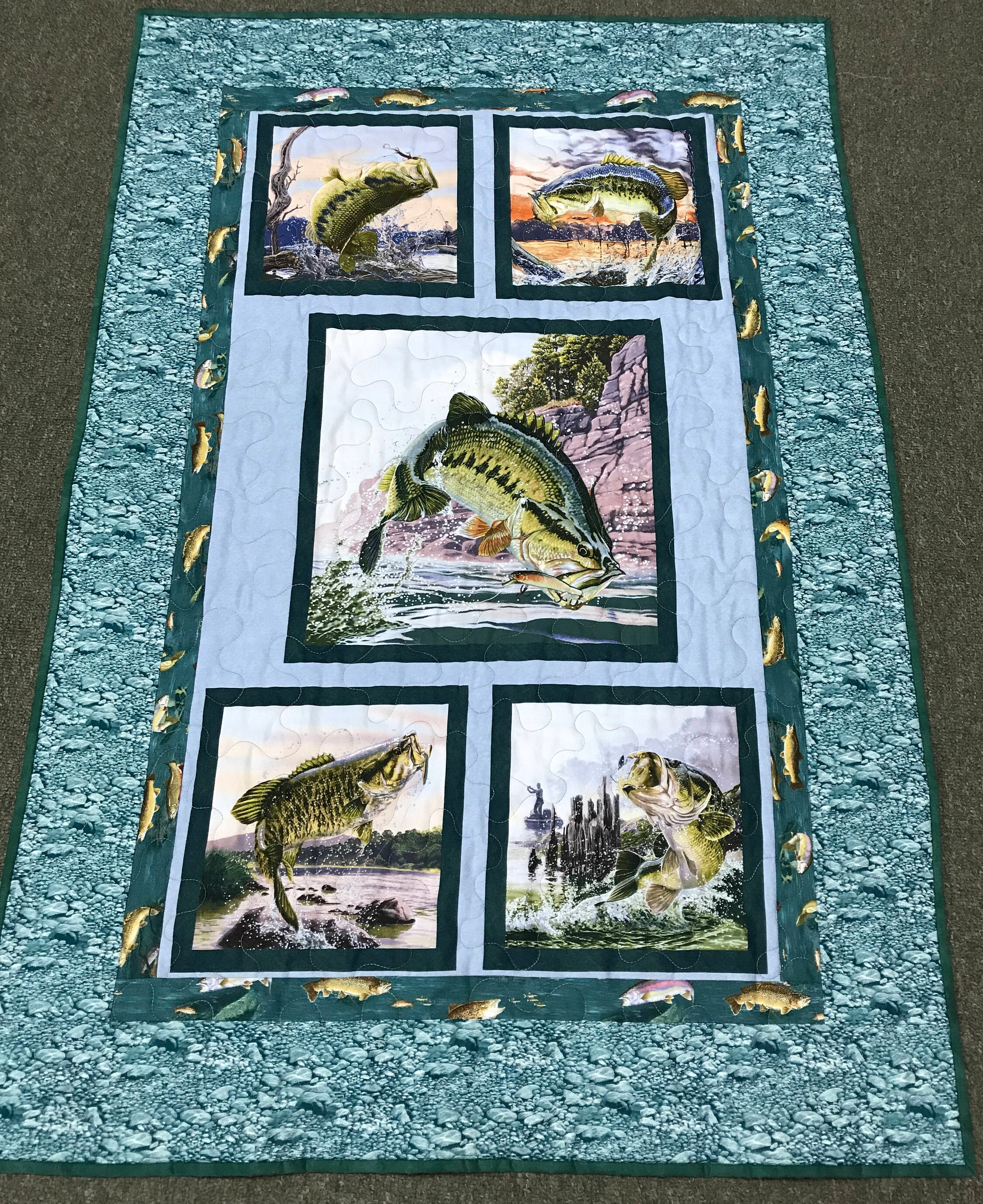 Bass Quilt Wall Hanging Lap Quilt Fishing Outdoor Etsy
