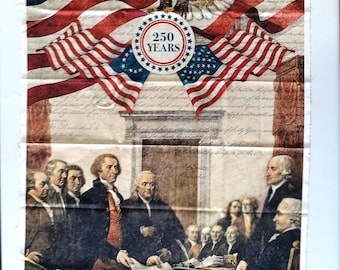 America 250 fabric Panel 24" Founding Fathers signing the Declaration of Independence Stonehenge by Northcott