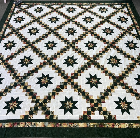 Timeless Irish Chain Star Quilt Top - Traditional Geometric Artistry