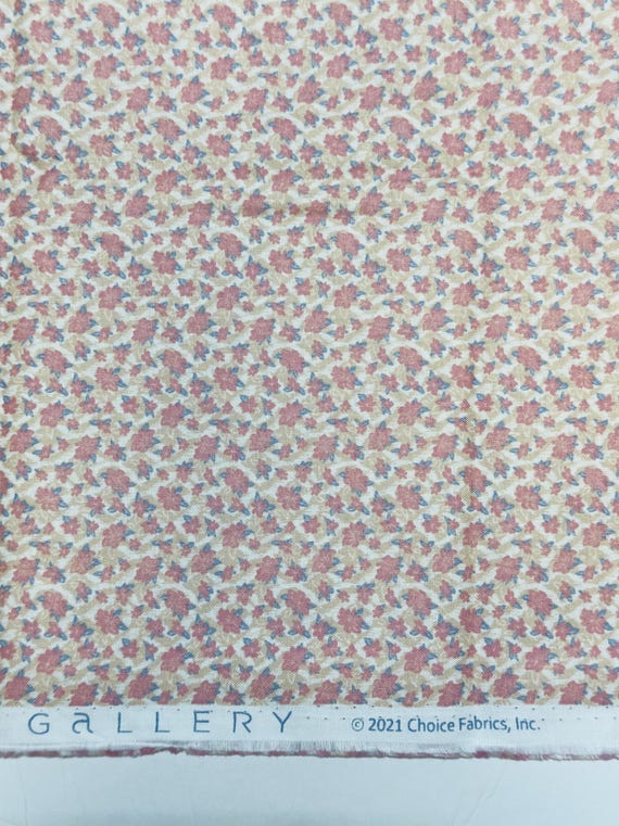 Depression 20s 30s feedsack print 100% cotton. Gallery Pink Floral Fabric. Sold by the yard.