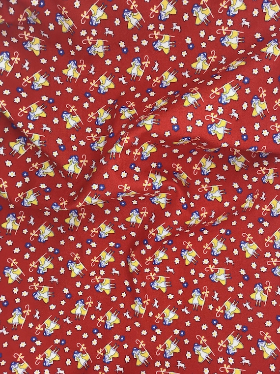 Depression 20s 30s Bo Peep feedsack print 100% cotton fabric, RBD Storytime red Sold by the yard