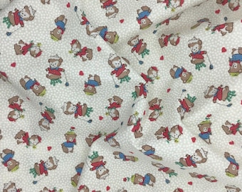 Depression 20s 30s feedsack print 100% cotton RBD designs Playtime 30s C15150. Cute bears on white background.  Sold by the yard.