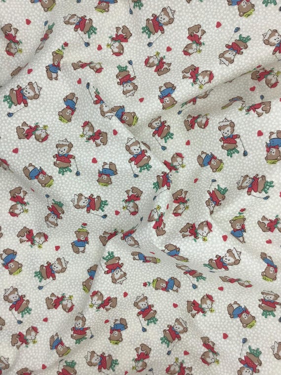 Depression 20s 30s feedsack print 100% cotton RBD designs Playtime 30s C15150. Cute bears on white background.  Sold by the yard.