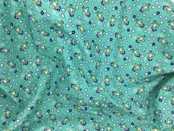 Depression 20s 30s Little Bo Peep feedsack print 100% cotton fabric, RBD Storytime teal Sold by the yard