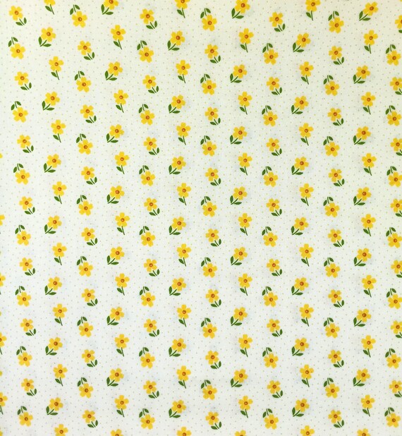 Depression 20s 30s feedsack print 100% cotton fabric, Riley Blake Designs Little Darlin'. Yellow flowers on white. Sold by the yard