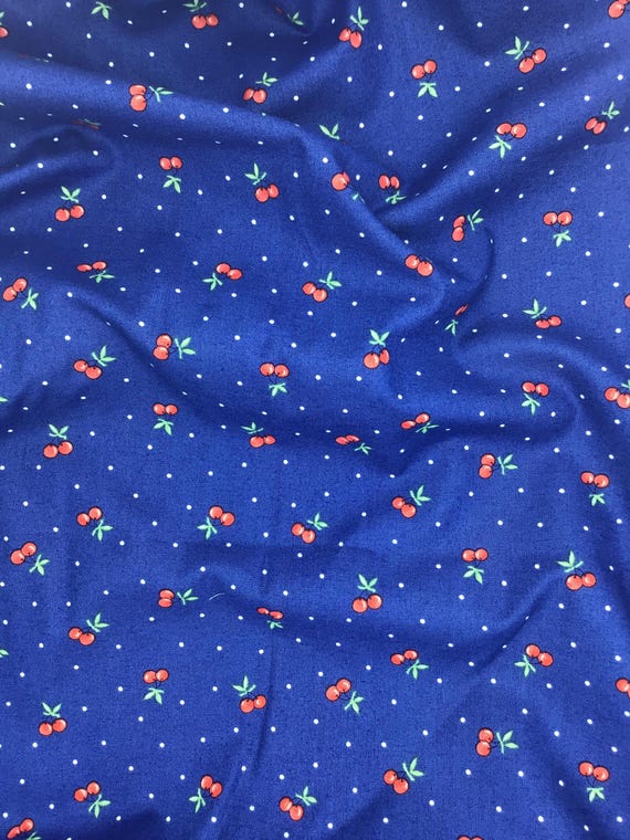 Depression 20s 30s feedsack print 100% cotton. Moda Chloe’s Closet “30s Playtime”. Blue fabric with cherries. Sold by the yard.