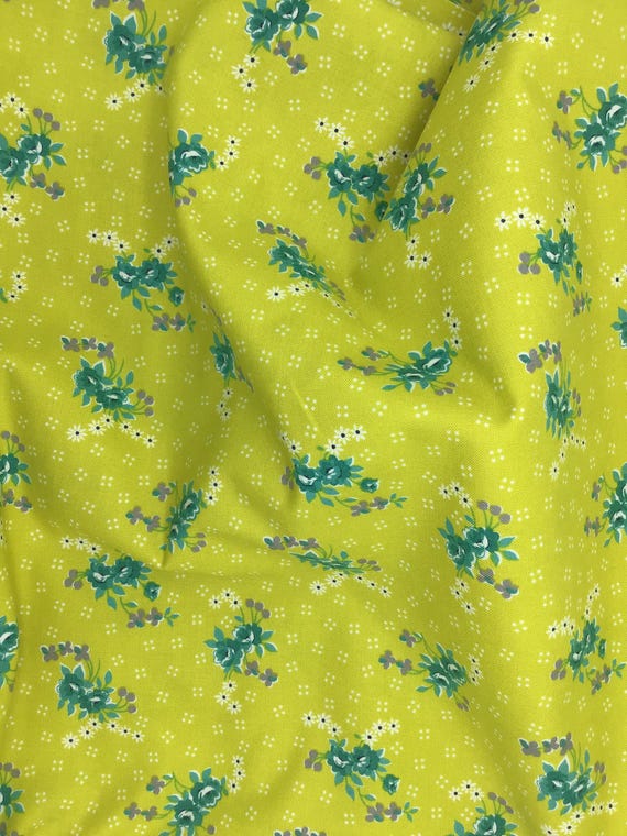 Depression 20s 30s feedsack print 100% cotton. Moda “Good Works” by Linzee Kull McCray. Green floral fabric. Sold by the yard.