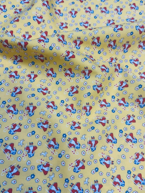 Depression 20s 30s feedsack print 100% cotton fabric, RBD Storytime 30s yellow fabric with children. Sold by the yard