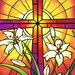 Northcott Rejoice Fabric Panel Easter Cross Lilly Religious Reds and Pink Ombre Stained Glass