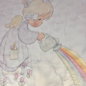 Handmade Precious Moments Baby Quilt - Angel Rainbow Cotton Blanket