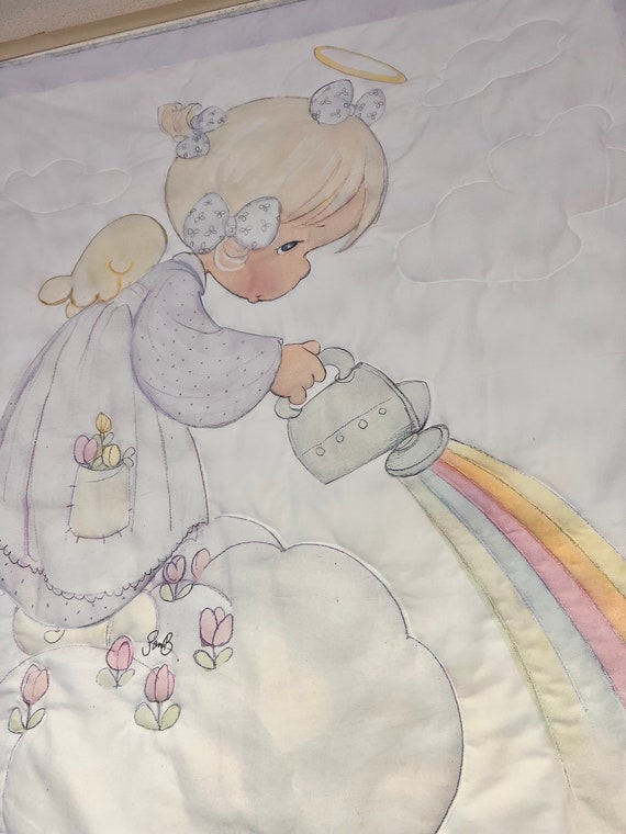Handmade Precious Moments Baby Quilt - Angel Rainbow Cotton Blanket