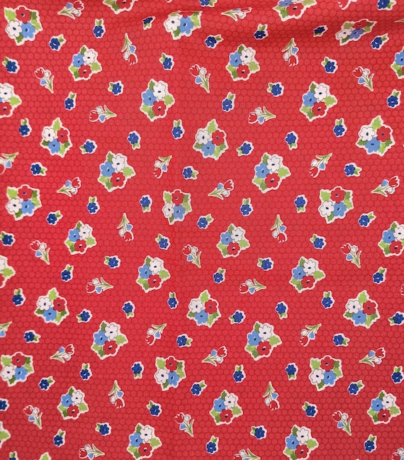 20s 30s feedsack depression print Love Lily by April Rosenthal of prairie grass patterns 100% cotton Moda Fabrics 24112 Red with flowers