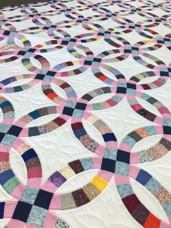 Double Wedding Ring Quilt King Queen Amish Made Hand Quilted Etsy