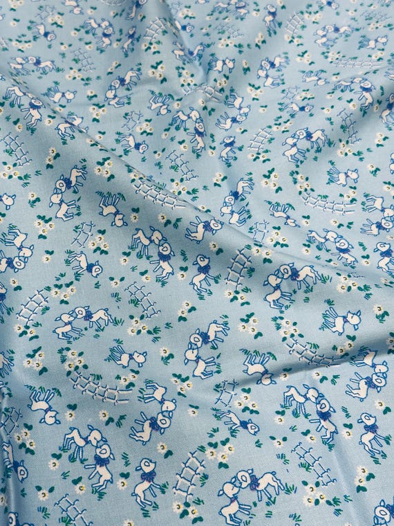 Depression 20s 30s feedsack print 100% cotton. Henry Glass  Co Nana Mae 6  Baby blue deer pasture . Sold by the yard.