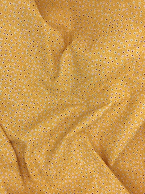 Depression 20s 30s feedsack print 100% cotton. Vintage Miniatures - Bright Yellow Tiny Flowers Treasures from the Attic. Sold by the yard