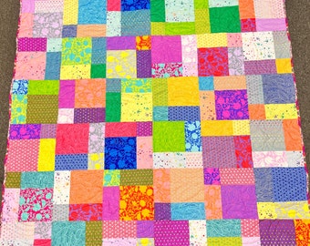 Vibrant Tula Pink Throw Quilt, Easy Bake Pattern - Brilliant Colors and Fun Design