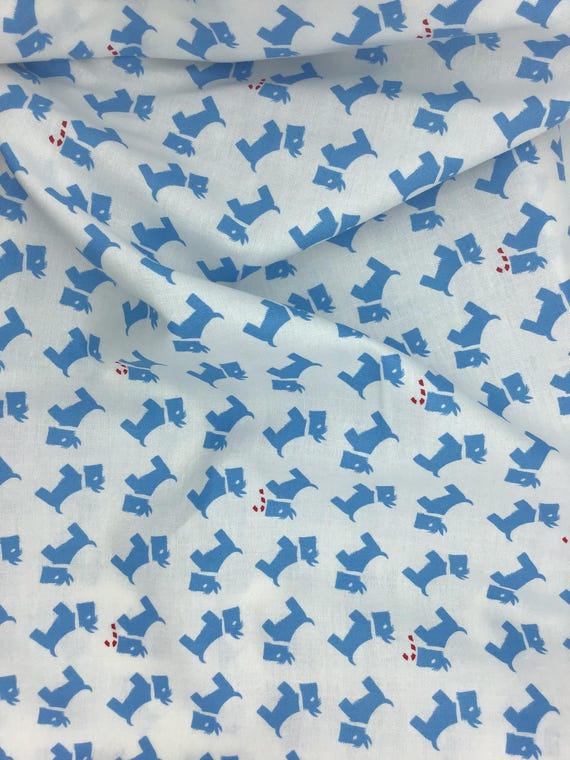 Depression 20s 30s feedsack print 100% cotton Windham Fabrics “Candy Cane Lane” by Whistler Studios. Blue Scottie dogs.  Sold by the yard.