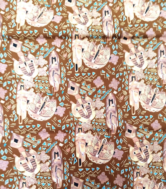 Terra Masks brown background, Dayo African Collection 100% Cotton Sold by the yard