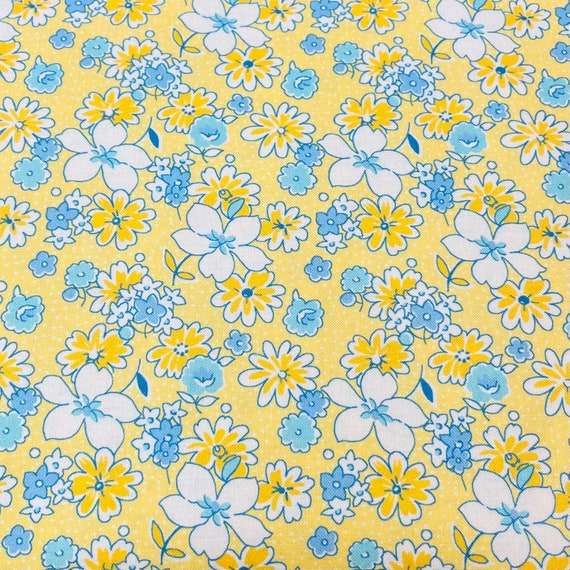 Depression Feed Sack 20s 30s Reproduction Gentle Petals, Yellow and Blue Robert Kaufman