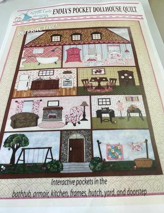 Emma's Pocket Dollhouse Quilt Pattern by Jan Leifson for Apron Lady Designs cute fabric dollhouse with pockets for doll Out of print rare