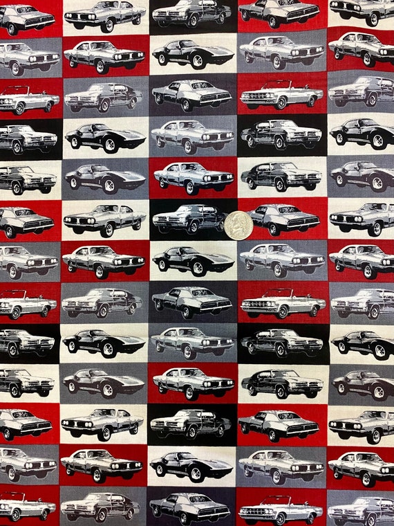 Windham Fabrics American Muscle Gridlock Red rare out of print retro cars carhop