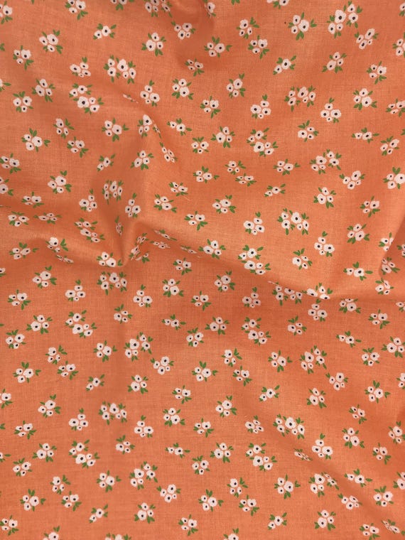 Depression 20s 30s feedsack print 100% cotton. Riley Blake Designs “Homemade” by Echo Park C13724. orange floral print. Sold by the yard.