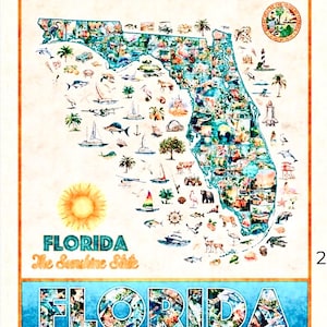 Florida kaart winkel hoppaneel 2025 35 x 42 katoenweefsel wordt nu verzonden