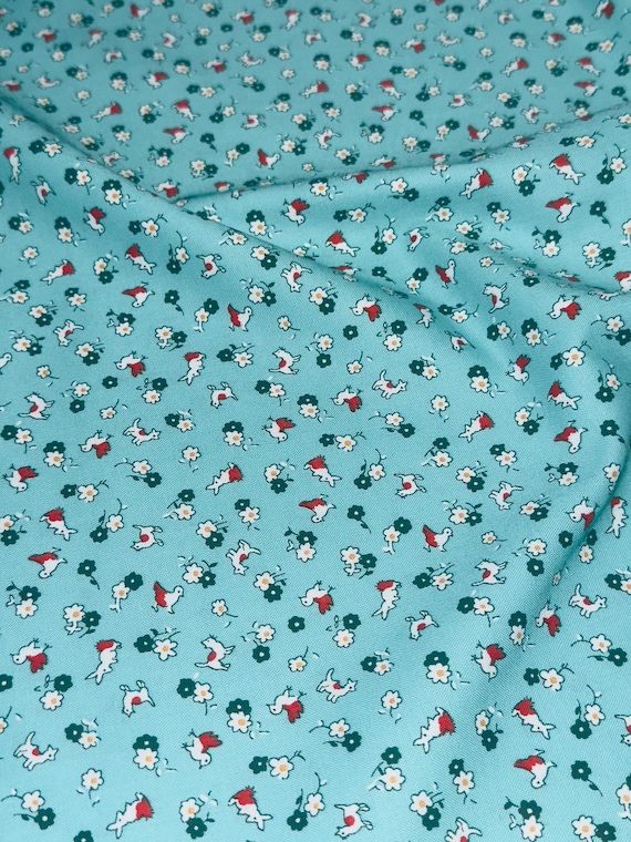 Depression 20s 30s Feedsack print 100% cotton fabric. RBD Pattern C13868 Storytime 30s teal animal print. Sold by the yard.