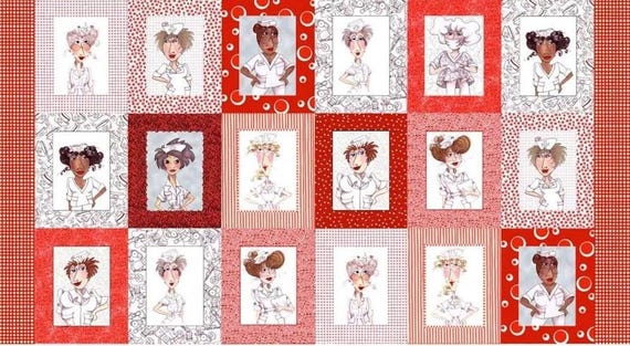 Nifty Nurses by Loralie Harris for Loralie Designs 2005 original screenprint, One piece 44" by 55", repeats at 23 1/2"