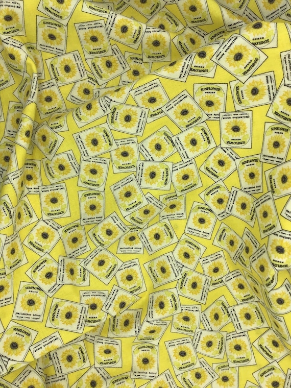 Depression 20s 30s Feedsack print 100% cotton fabric. RBD Pattern C14634 Sunny Skies by Jill Finley yellow sunflowers. Sold by the yard.