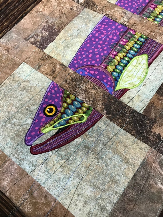 About Trout quilted finished wall hanging or unique table runner Rainbow Trout Man Cave Fishing Room Wall Decor Outdoor Wildlife Fly Fishing