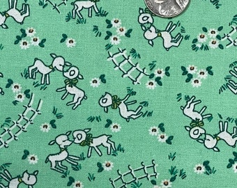 Depression Feed Sack 20s 30s feedsack prints Nana Mae 6 Henry Glass novelty deer in meadow green