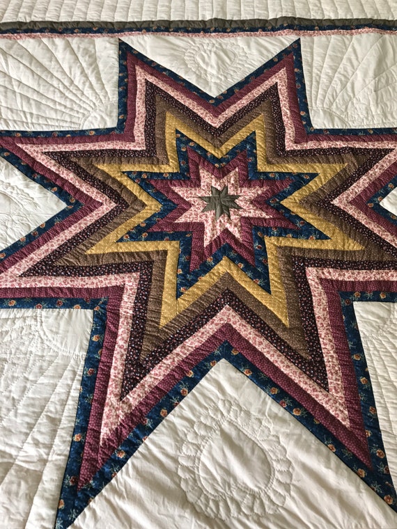 Log Cabin Star Amish Hand Quilted Queen King Etsy