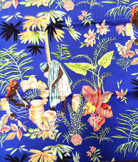 Village Days royal background, Dayo African Collection 100% Cotton Sold by the yard