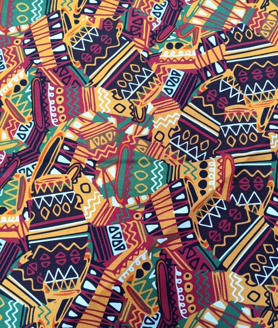 Tribal Vases, African print 100% Cotton Sold by the yard