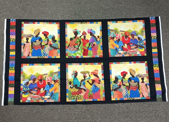 African Story Block Panel by Gwendolyn McShepard for Elizabeth's Studio, African print 100% Cotton Sold by the yard