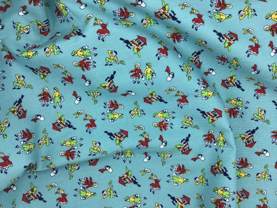 Depression 20s 30s Feedsack print 100% cotton fabric. RBD Storytime 30s blue Jack and Jill print. Sold by the yard